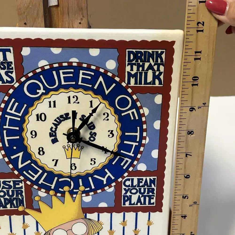 Vintage 1994 Mary Engelbreit Ceramic Tile Clock “The Queen Of The Kitchen”WORKS